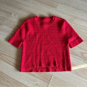 Women’s Pointelle Red Knit Cropped Sweater Top Small